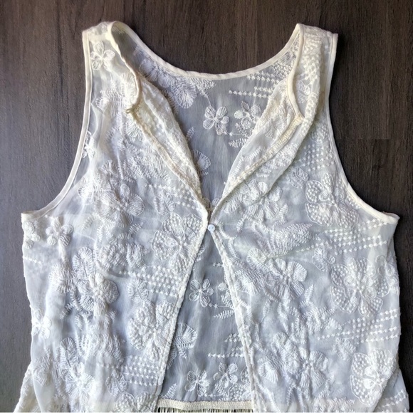 Fringe Vest Embroidered Women's S/M Ivory Sheer Hippie Boho Festival 70s - Picture 2 of 8
